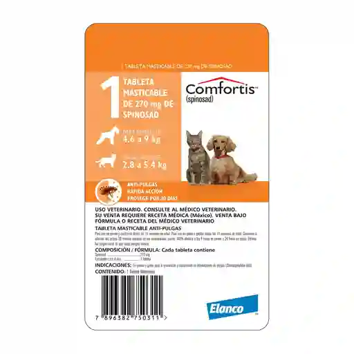 Comfortis Antipulgas Para Perro Y Gato 270 Mg 1 Tableta
