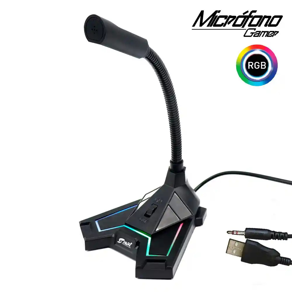 Micrófono Gamer Mcjr-004 (rgb) Plug 3.5mm Y Usb Para Pc