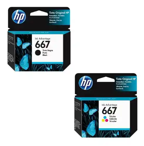 Hp Kit De Cartucho De Tinta 667 Negro Y Color Original