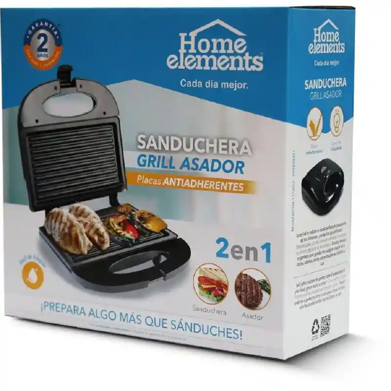 Home Elements Sanduchera Asador Tipo Grill Color Negro