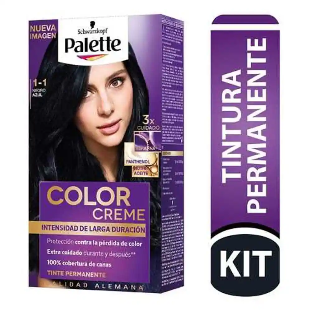 Palette Tinte Permanente Color Creme Tono 1-1 Negro Azul