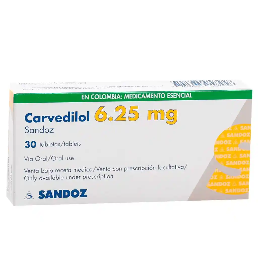 Sandoz Carvedilol Antihipertensivo (6.25 mg) Tabletas