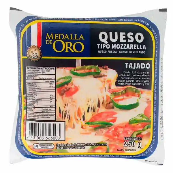 Olimpica Medalla De Oro Queso Mozzarella Tajado -