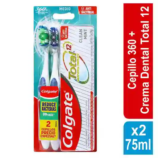 Colgate Cepillos 360° + Crema Dental Total 12