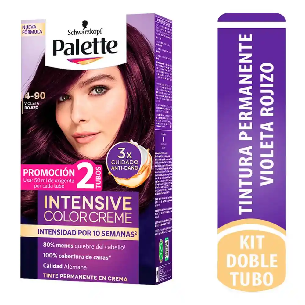 Palette Tinte Color Creme Permanente para Cabello Tono 4-90 Violeta Rojizo