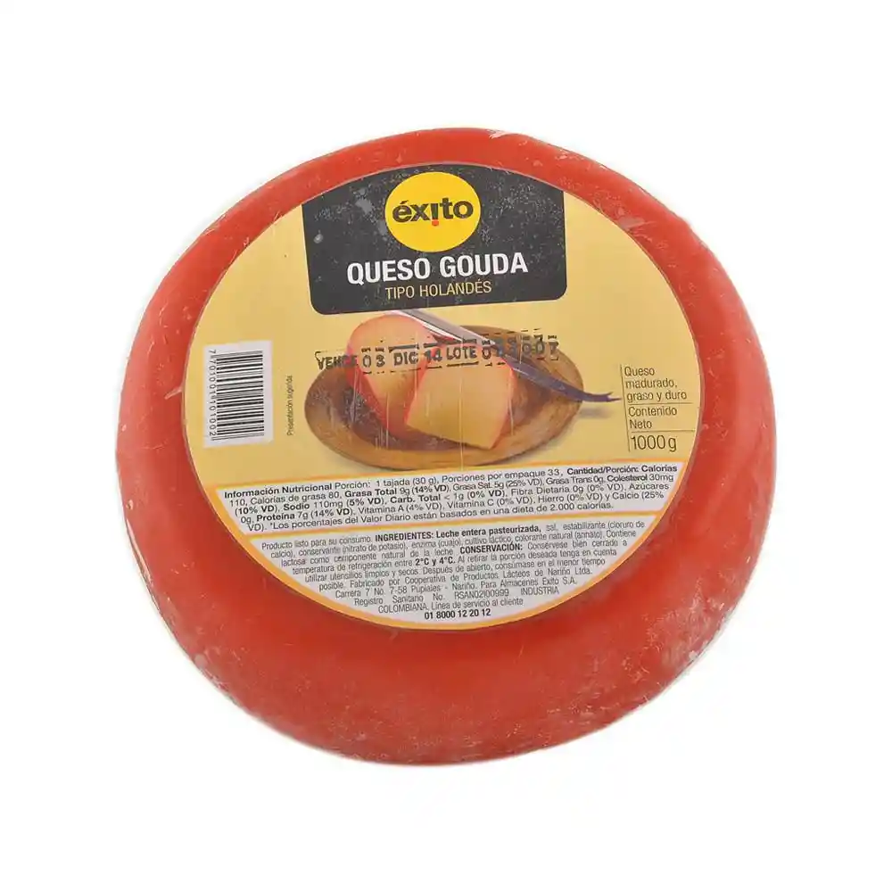 Queso Gouda Tipo Holandés Exito 