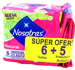 Nosotras Toalla Higiénica Invisible Clásica + Protectores Multiusos 