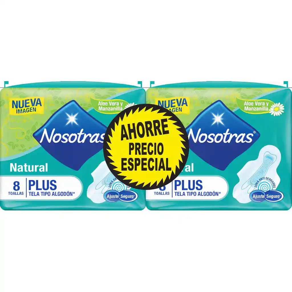 Nosotras Toallas Higiénicas Natural Plus con Aloe y Manzanilla