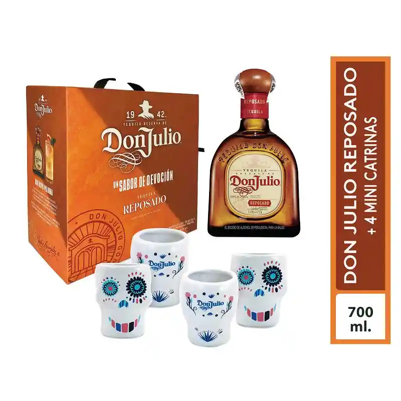 Pack Tequila Don Julio Reposado + 4 Shots Mini Catrina