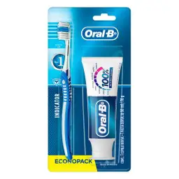 Kit  con Crema Dental Oral-B 100% de Tu boca Cuidada 66ml+Cepillo de Dientes Indicator 1 Unidad
