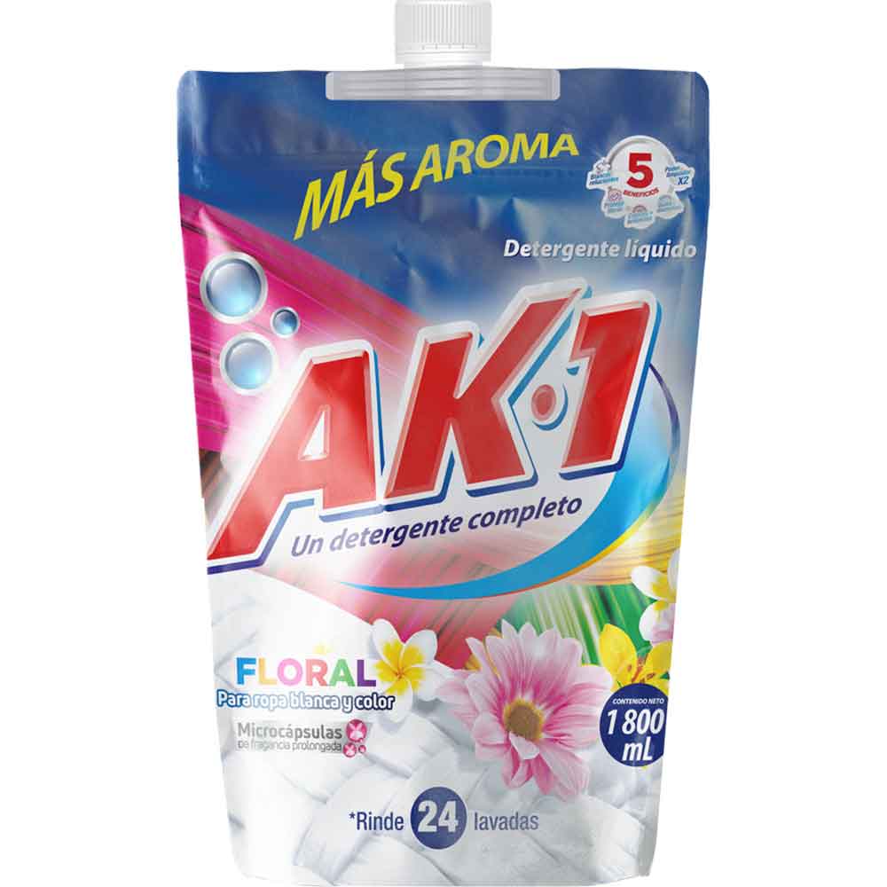 Ak-1 Detergente Para Ropa Liquido Completo Aroma Floral 1800 ml