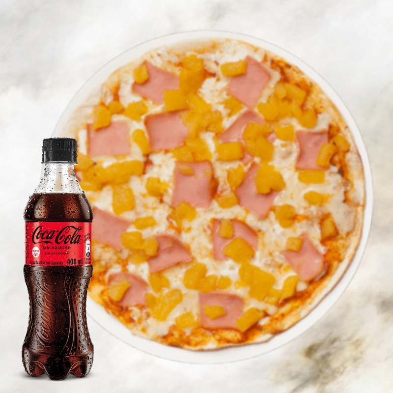 Combo Pizzas Hawaiana y Jamon + 2 Gaseosas Coca Cola a Elección