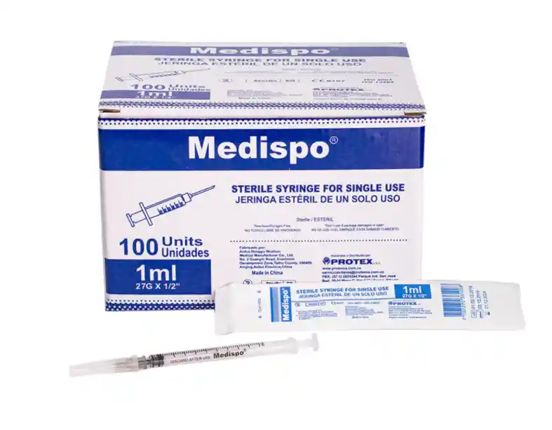 JERINGA DE 1ML CON AGUJA REMOVIBLE 27G X 1/2 CAJA X100 UND