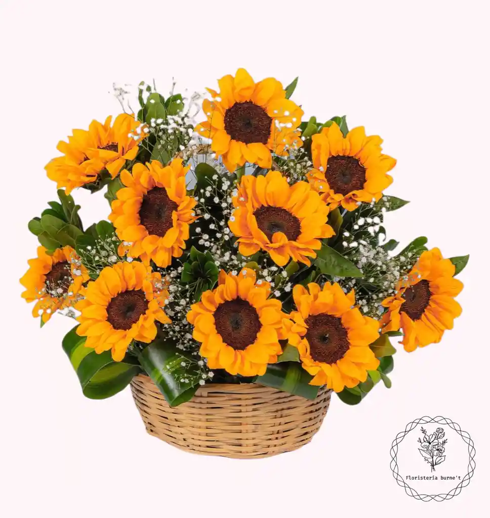 girasoles en canasta de regalo