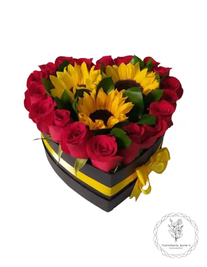 girasoles en caja de Corazón