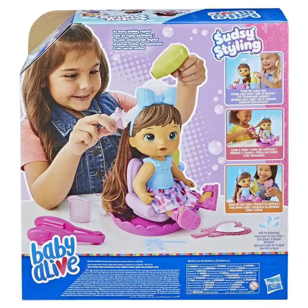 Baby Alive Muñeca Glo Pixies Sudsy Styling Castaña Hasbro