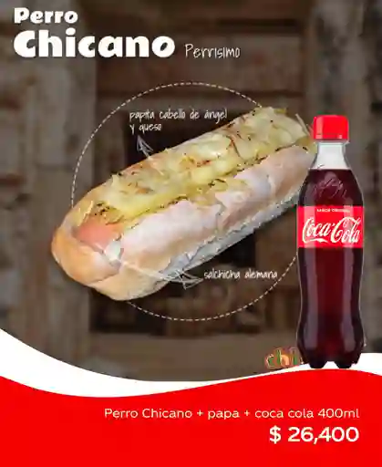 Perro Chicano + Papas + Coca Cola 400ml
