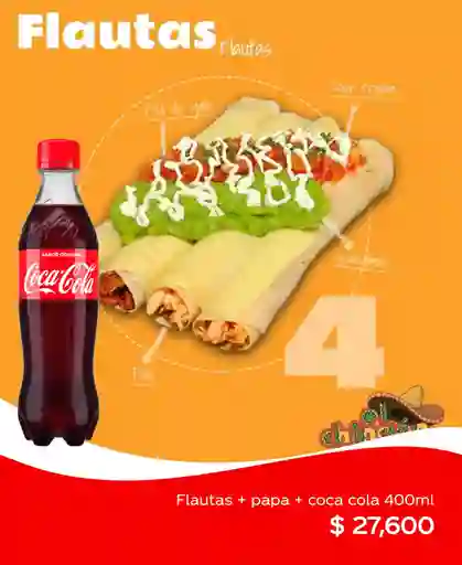 Flautas + Papas + Coca Cola 400 ml