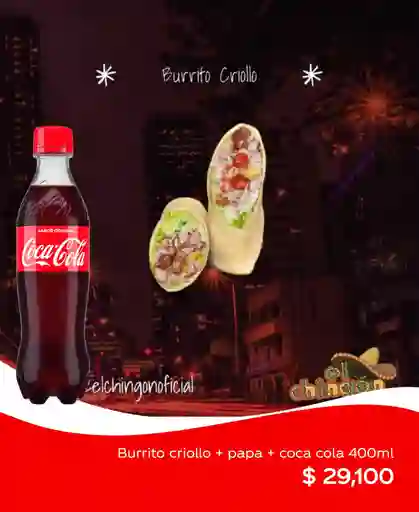 Burrito Criollo + Papas + Coca Cola 400 ml