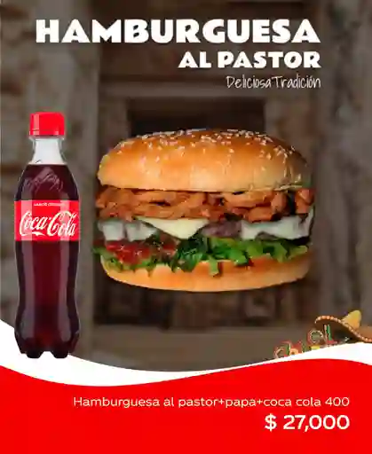 Hamburguesa al Pastor + Papas + Coca Cola 400 ml