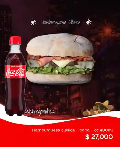 Hamburguesa Clásica + Papas + Coca Cola 400 ml