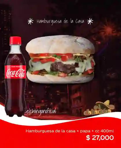 Hamburguesa de la Casa + Papas + Coca Cola 400 ml