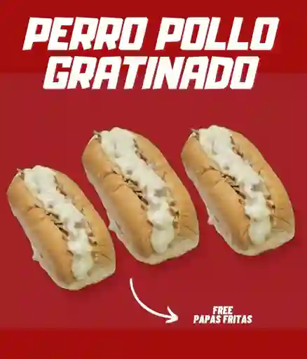 Combo de 3 Super Perros Pollo Gratinados + Papas Fritas