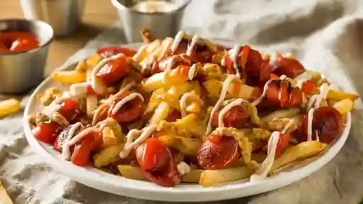 Salchipapa con Chicharrón