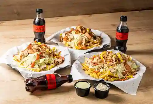 Salchipapa Pollo Ranchera X3 + Bebidas