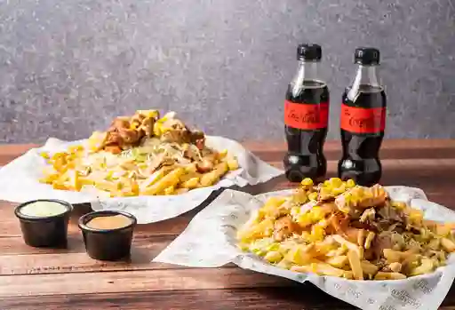 Salchipapa Pollo Ranchera X2 + Bebidas