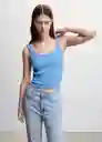 Top Ruffa Azul Talla S Mujer Mango