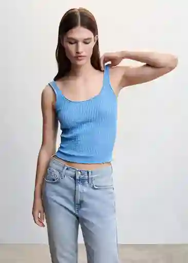 Top Ruffa Azul Talla S Mujer Mango