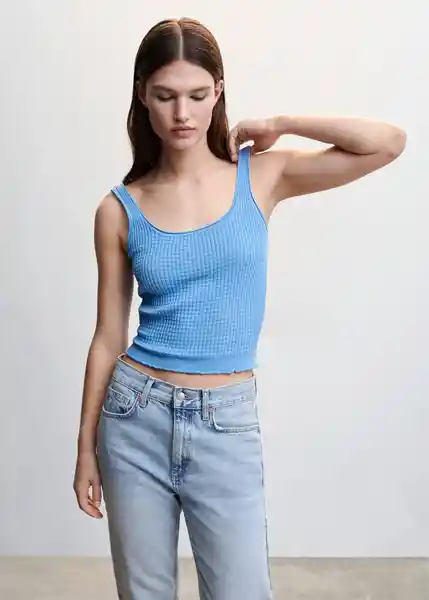 Top Ruffa Azul Talla S Mujer Mango