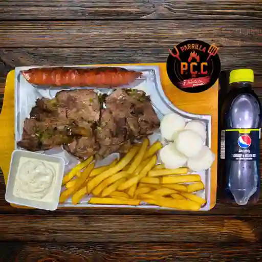 Bandeja Carne, Chorizo más Gaseosa 250 ML