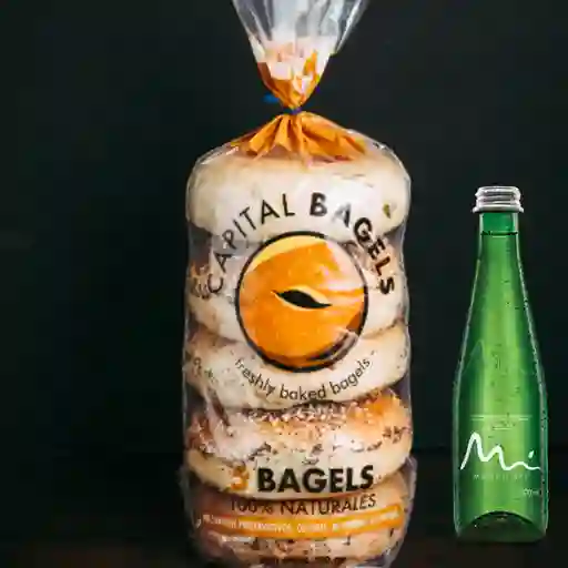 Paquete X5 Bagels + Agua Manantial con Gas 500ml