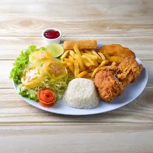 Bandeja con Pollo Broaster