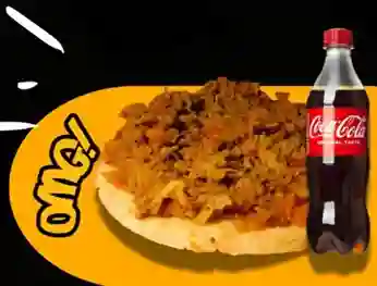 Arepa Al Carbón Carne Desmechada y Coca Cola