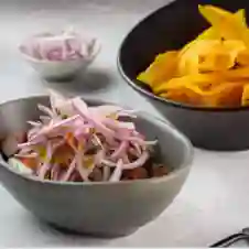 Ceviche Chicharron al Barril+ Jugo Elección