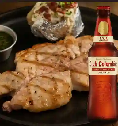Churrasco de de Cerdo + Cerveza Club Colombia