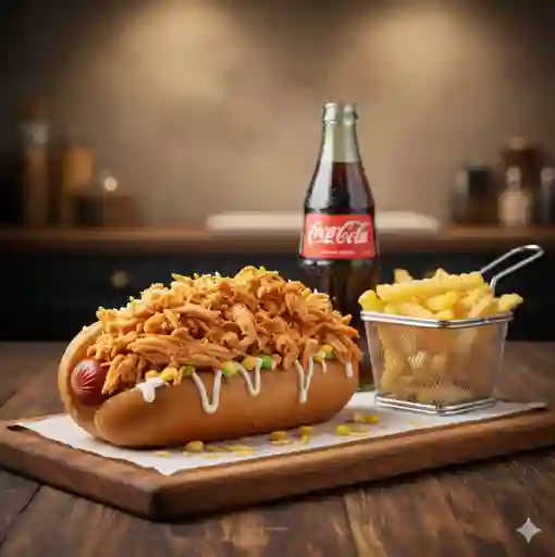 Perro Con Pollo Desmechado En Combo