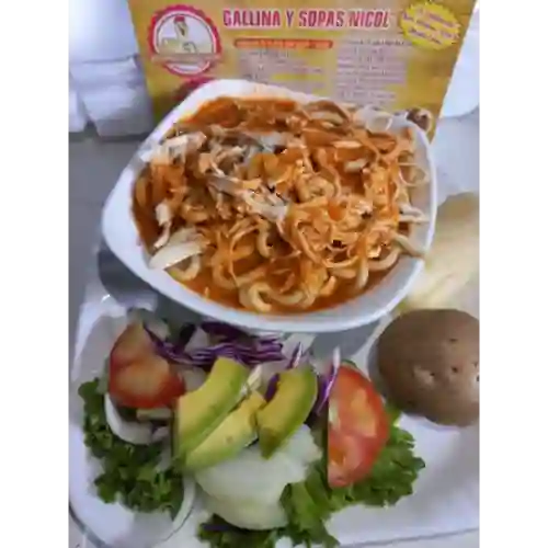 Sopa de Arroz + Spaguettis con Pollo