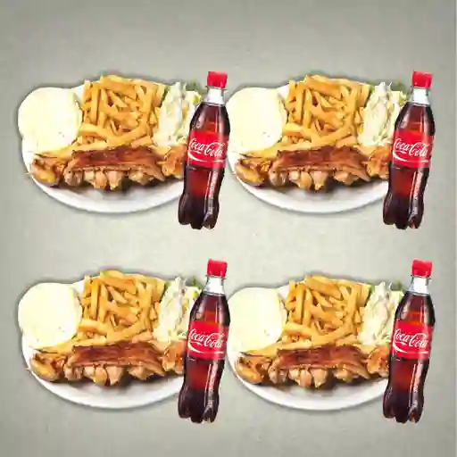 4 Chuzos de Pollo y Tocineta más 4 Gaseosas 250 ml