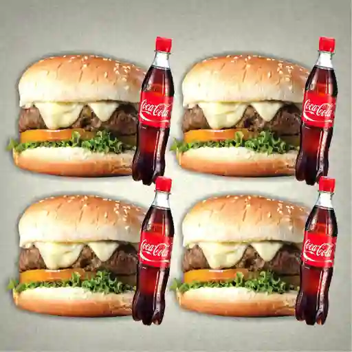 Prom Burguer X 4 + Papas + Bebidas