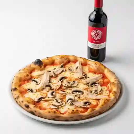 Combo Pizza Pollo, Champiñones y Piba Vino