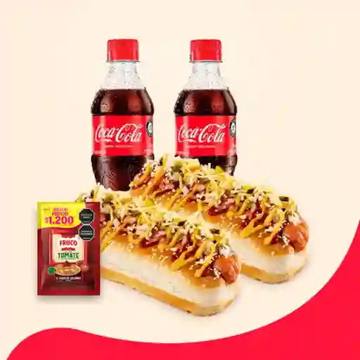2 Perros Altoque + 2 Cocacolas 400ml + Salsa Fruco Gratis