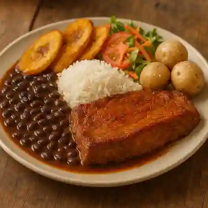 Frijol Negros Sobre Barriga Asada