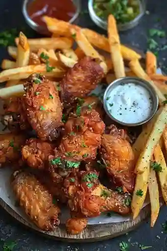 8 Alitas con Papas