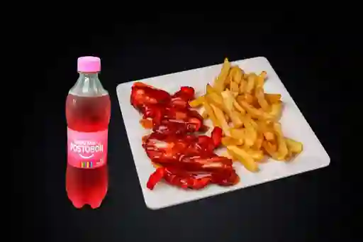 Combo 7 Costillas a la Bbq Papas Gaseosa 400 ml
