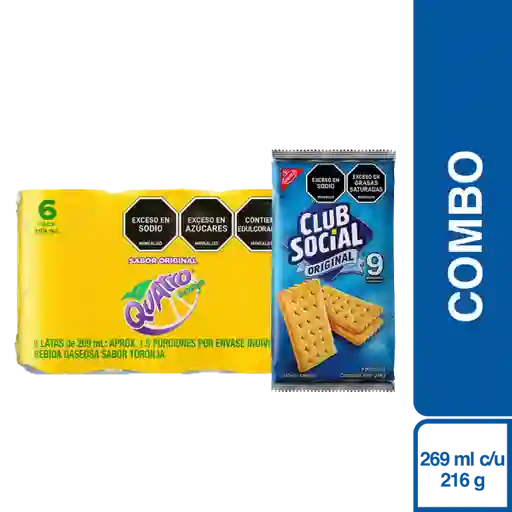 Combo Gaseosa Quatro Toronja 6 Und + Club Social Original 216 g