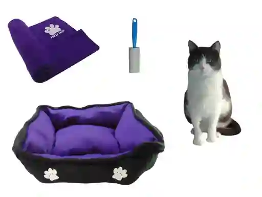 Hally Pets Set Cama + Cobija + Quitamotas Morado OT0002